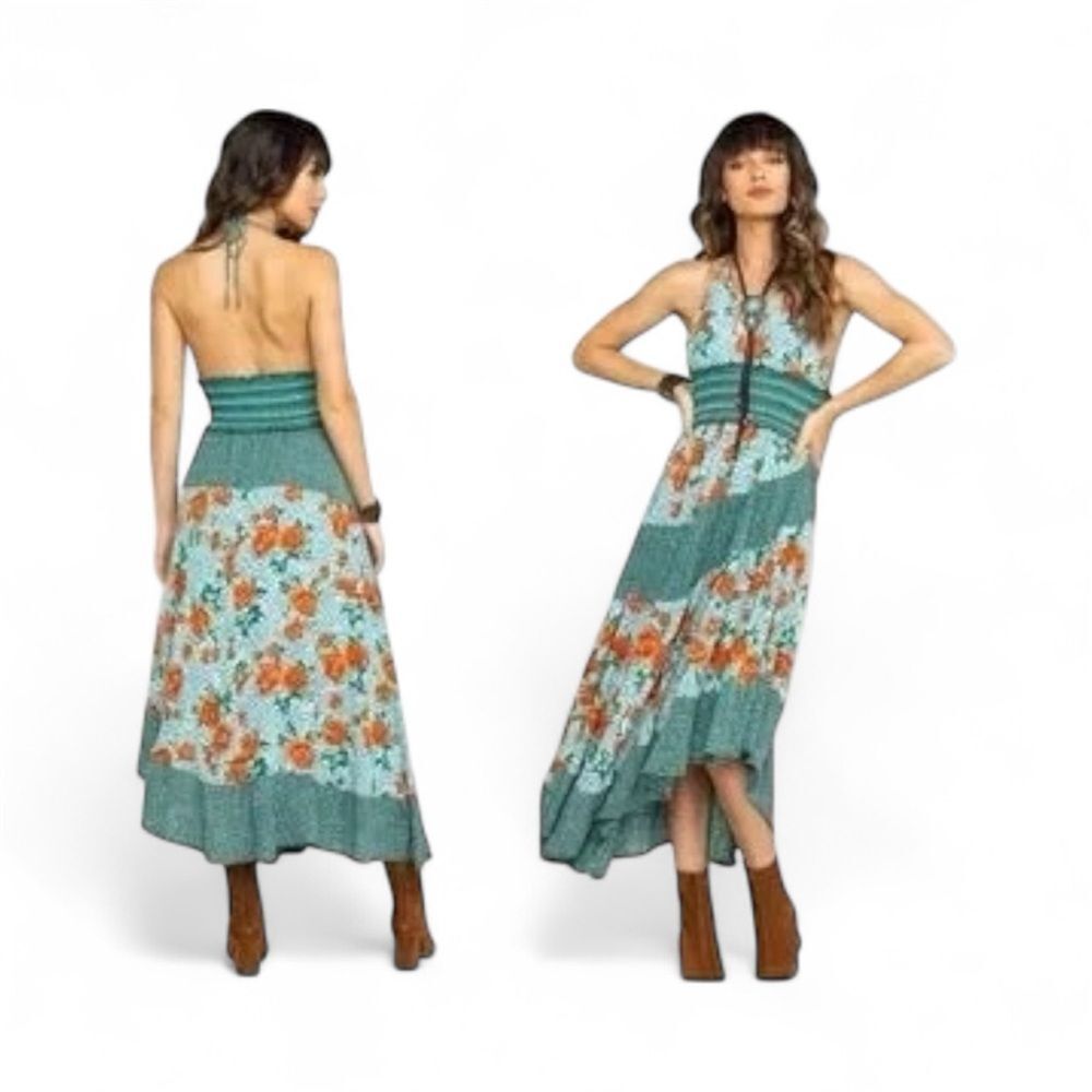 Free People Intimately Gabriela Patchwork Halter Midi Slip Dress XS - Picture 2 of 5